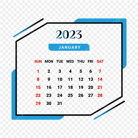 Calendar January 2023 Vector PNG Images 2023 January Month Calendar