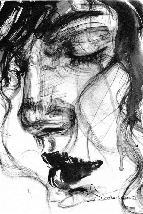 Ink Drawing On Paper Subject People And Portraits Expressive And