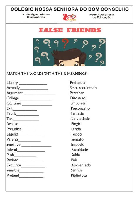 False Cognates Interactive Worksheet Cognates False Friends English