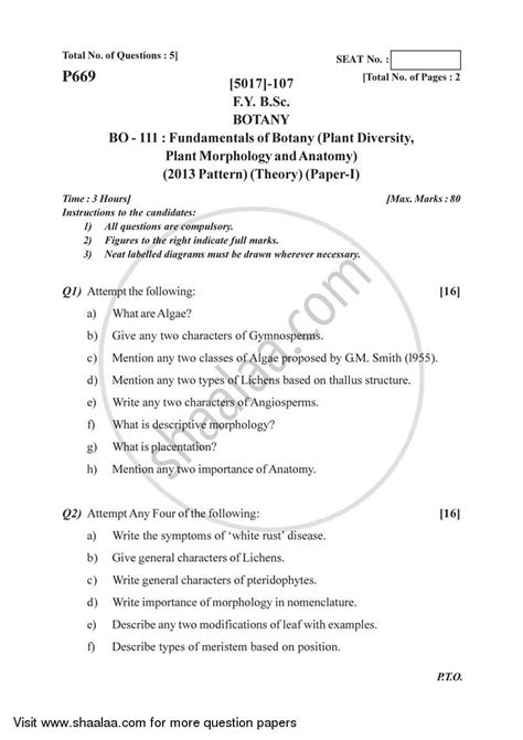 Plant Diversity Plant Morphology And Anatomy 2016 2017 B Sc Botany