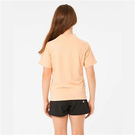 Rip Curl Short Sleeve Script Rash Vest Girl 8 16 Years Peach Southern Man