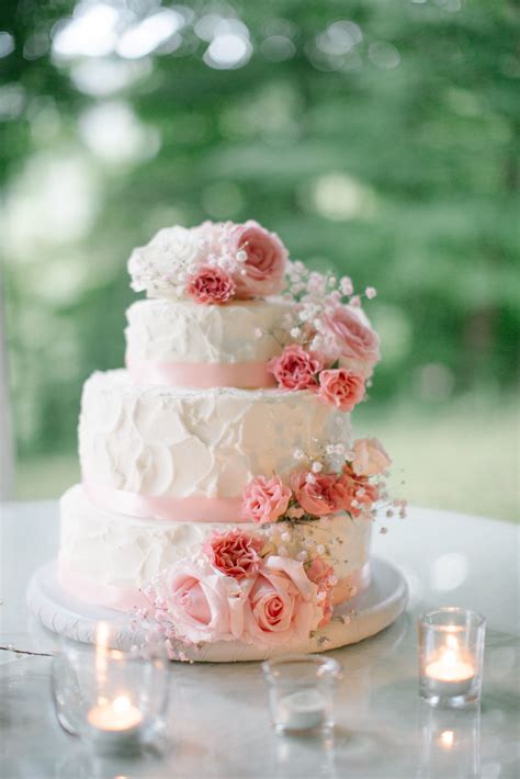 Cascading Pink Carnation Wedding Cake Decor