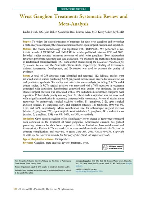 Wrist Ganglion Treatment - 2015 (Tema 4) | PDF | Randomized Controlled Trial | Meta Analysis