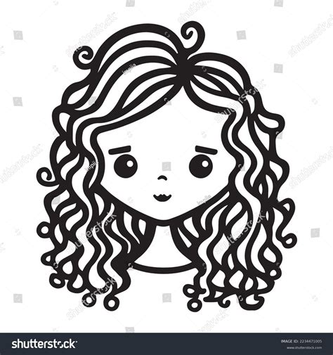 Cute Curly Girl Black White Vector Stock Vector Royalty Free