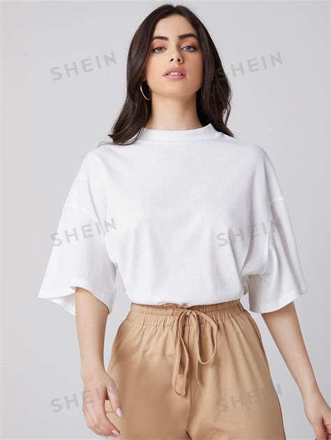 Shein Mulvari Mock Neck Rib Knit Top Shein Usa