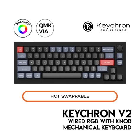 Keychron V2 Knob QMK Mechanical Keyboard Carbon Black 65 Wired RGB Hot Swap QMK VIA