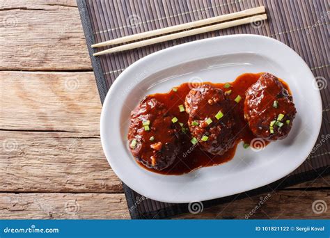 Japanese Hambagu Steak with Sauce Close-up on a White Plate. Horizontal Top View Stock Photo ...