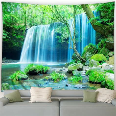 Waterfall Tapestry Tropical Plants Forests Flowers Lakes Nature