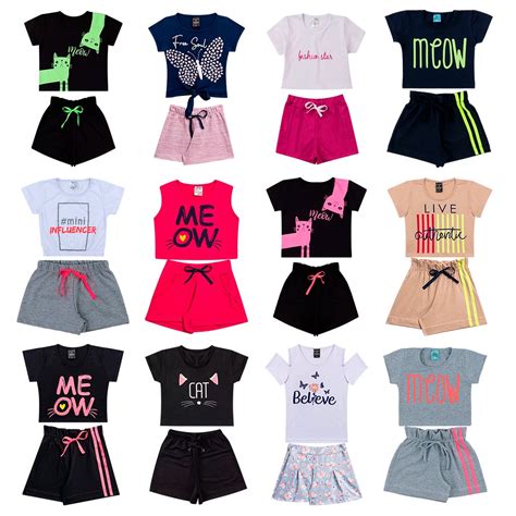 Kit Sortido Pe As De Roupas Infantil Menina Blusas Shorts