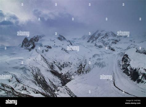 Matterhorn Viewpoint Zermatt Switzerland In Spring Snow And Fog Stock
