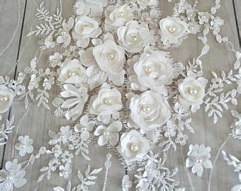 3D Bridal Lace Stof Beaded Lace Weefsel 3D Rose Lace Rozet Bridal