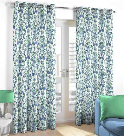 Buy Blue Semisheer Polyester Feet Eyelet Door Curtain By Skipper