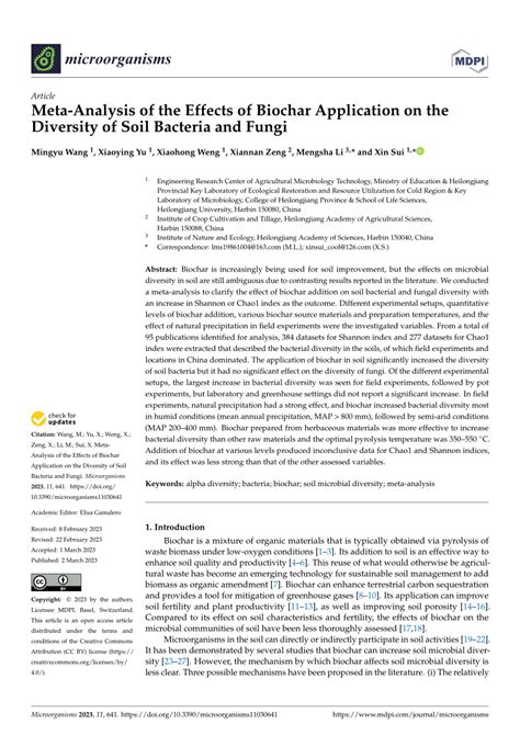 Pdf Meta Analysis Of The Effects Of Biochar Application On The