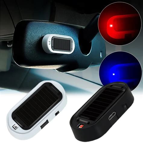 2pcs Car Led Solar Powered Fake Security Light Simulated Dummy Alarm