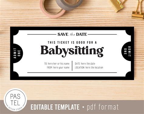 Babysitting T Coupon Instant Download Editable Text Etsy Uk