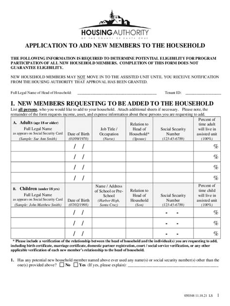 Application To Add New Members To The Household Housing Form Fill Out And Sign Printable Pdf