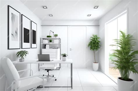 Premium AI Image | A white office with a white desk and a white chair.