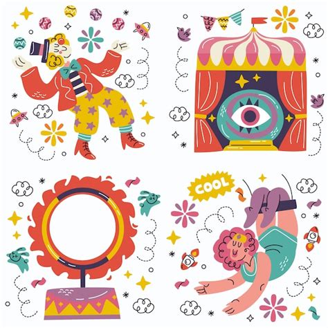 Free Vector Doodle Circus Stickers Collection