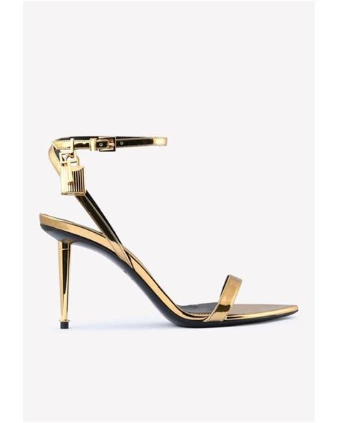 Tom Ford Padlock Naked Pointy Sandals In Laminated Nappa Leather In