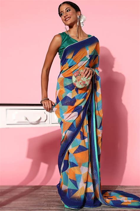 Multi Color Georgette Printed Saree Saree Artofit