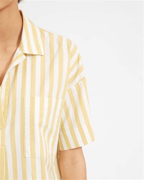 The Cotton Short Sleeve Popover Shirt Yellow White Stripe Everlane