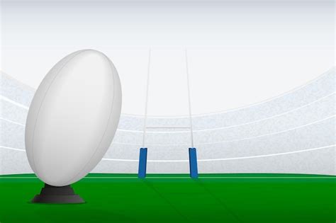 Premium Vector | Rugby ball on stadium filed and rugby goal posts