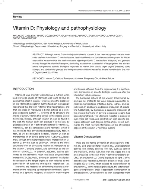 Pdf Vitamin D Physiology And Pathophysiology