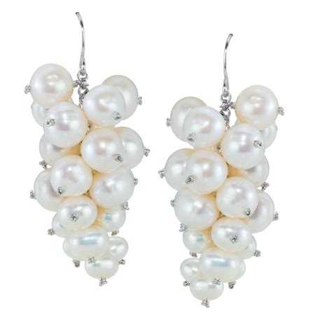 Silver And Freshwater Pearl Bunch Of Grapes Drop Earrings Tfe039fp