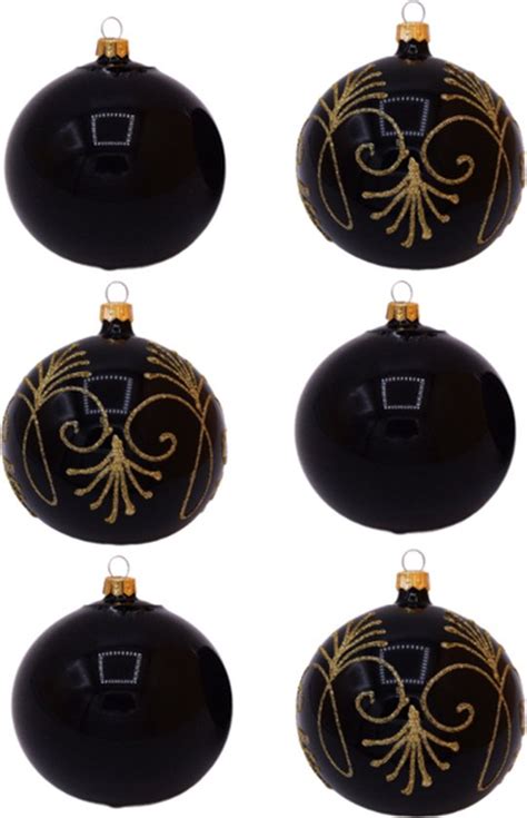 Zwarte Kerstballen Met Chique Gouden Glitter Decoratie En Effen Zwart