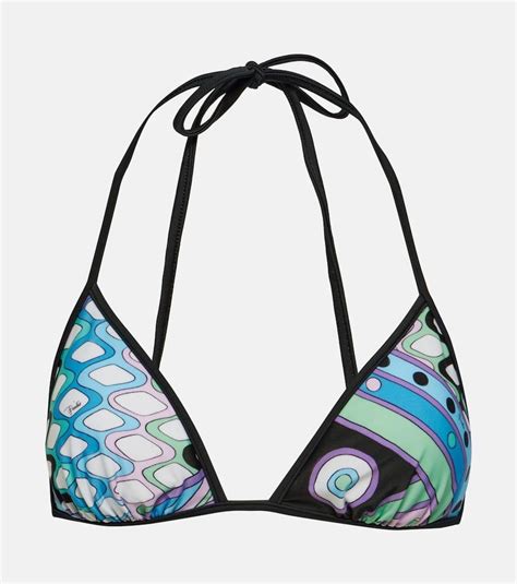 Emilio Pucci Vivara Triangle Bikini Top In Blue Lyst