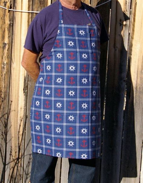 Navy Nautical Man Apron Size L To Xl Etsy Aprons For Men Navy