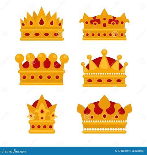 Set Of Gold Crown Flat Icons Stock Vector Illustration Of Concept