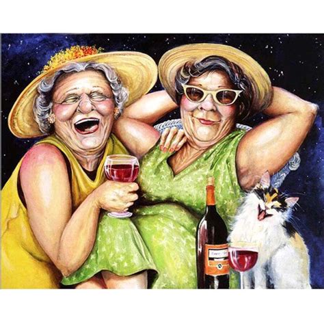 Old Ladies Drinking Wine Diy Paint By Numbers Kits Adult Funny Etsy Uk