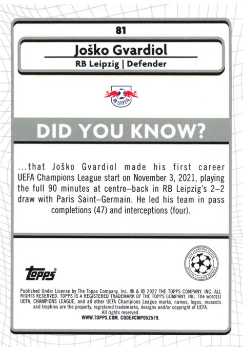 Josko Gvardiol Rb Leipzig Base Topps Merlin Chrome Uefa Ebay