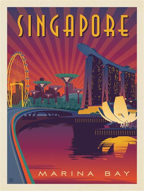 Singapore Illustration Print Singapore Wall Art Marina Bay Sands Pink