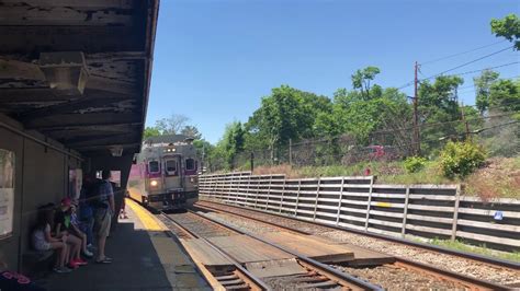 Mbta Commuter Rail South Station Bound Train Arrives At Auburndale Youtube