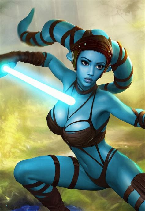 Rule 34 1girls Aayla Secura Blue Eyes Blue Skin Female Female Only