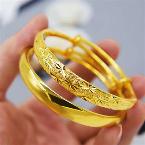 2 Piece Bridal Bangle Set Yellow Gold Filled Star and Smooth Bracelet ...