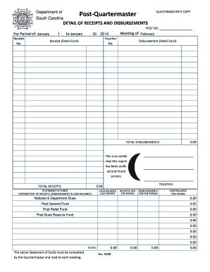 Fillable Online Quatermaster Detail Of Receipts And Disbursements