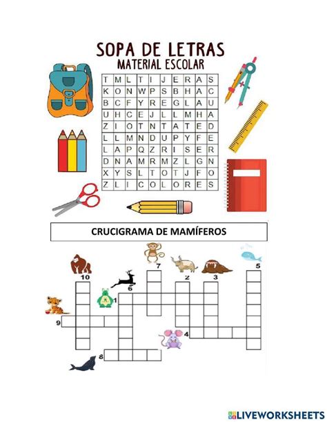 Sopa De Letras Y Crucigrama Interactive Worksheet Live Worksheets