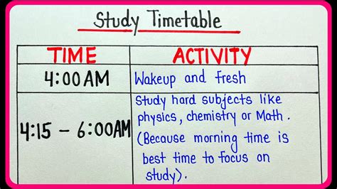 Study Timetable For Class Th Class Timetable For Study