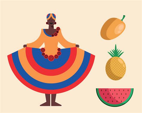 Mujer Afrocolombiana Y Frutas 11147819 Vector En Vecteezy