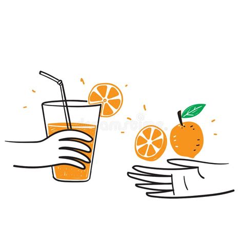 Hand Drawn Doodle Orange Juice Drink Illustration Vector Isolated Stock