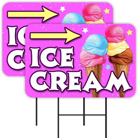 Ice Cream 2 Pack Yard Signs 16 X 24 Double Sided Print With Metal