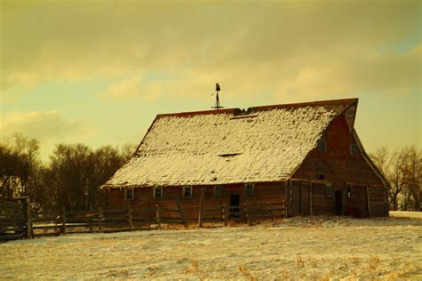 An Old Barn Just After An Early Spring Snow In Keene North Dakota