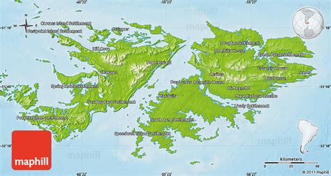 Physical Map Of Falkland Islands Islas Malvinas