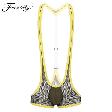 Mens Fishnet Undershirt Underwear Sexy Wrestling Suit Men Bodysuit Mankini Gay Jockstrap Thong