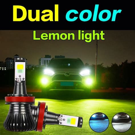 Pcs Car Led Fog Lamp Dual Colors Fog Light Headlight Headlamp H H