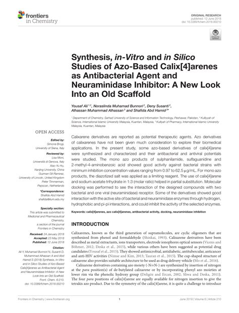 Pdf Synthesis In Vitro And In Silico Studies Of Azo Based Calix 4