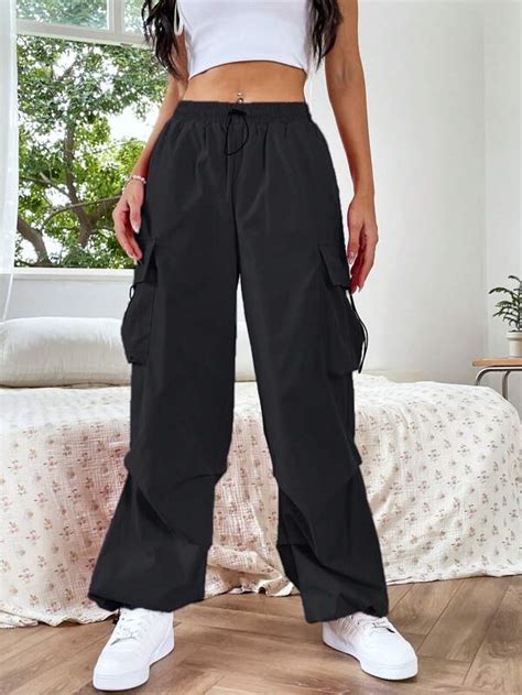 Shein Coolane Flap Pocket Side Drawstring Waist Trousers Shein Uk